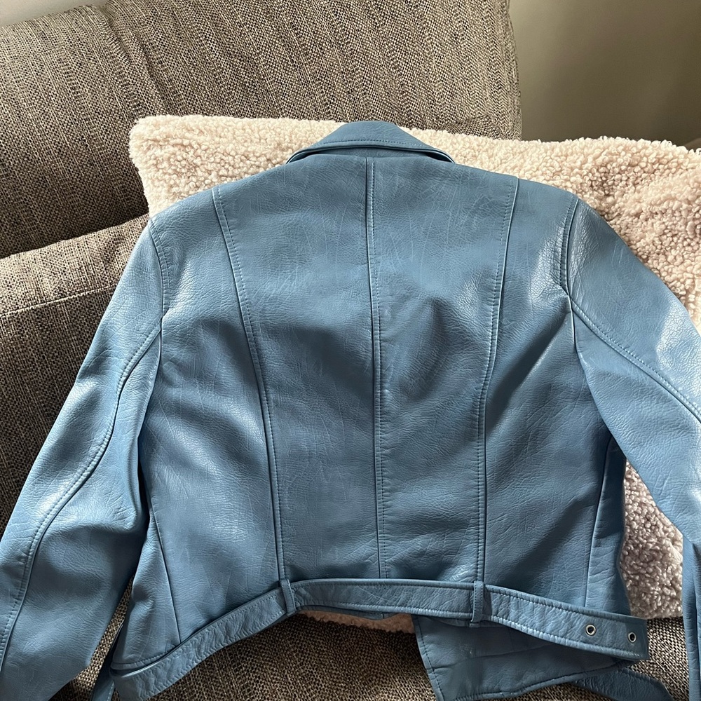 Zara baby blue/turquoise moto jacket - Picture 2 of 4
